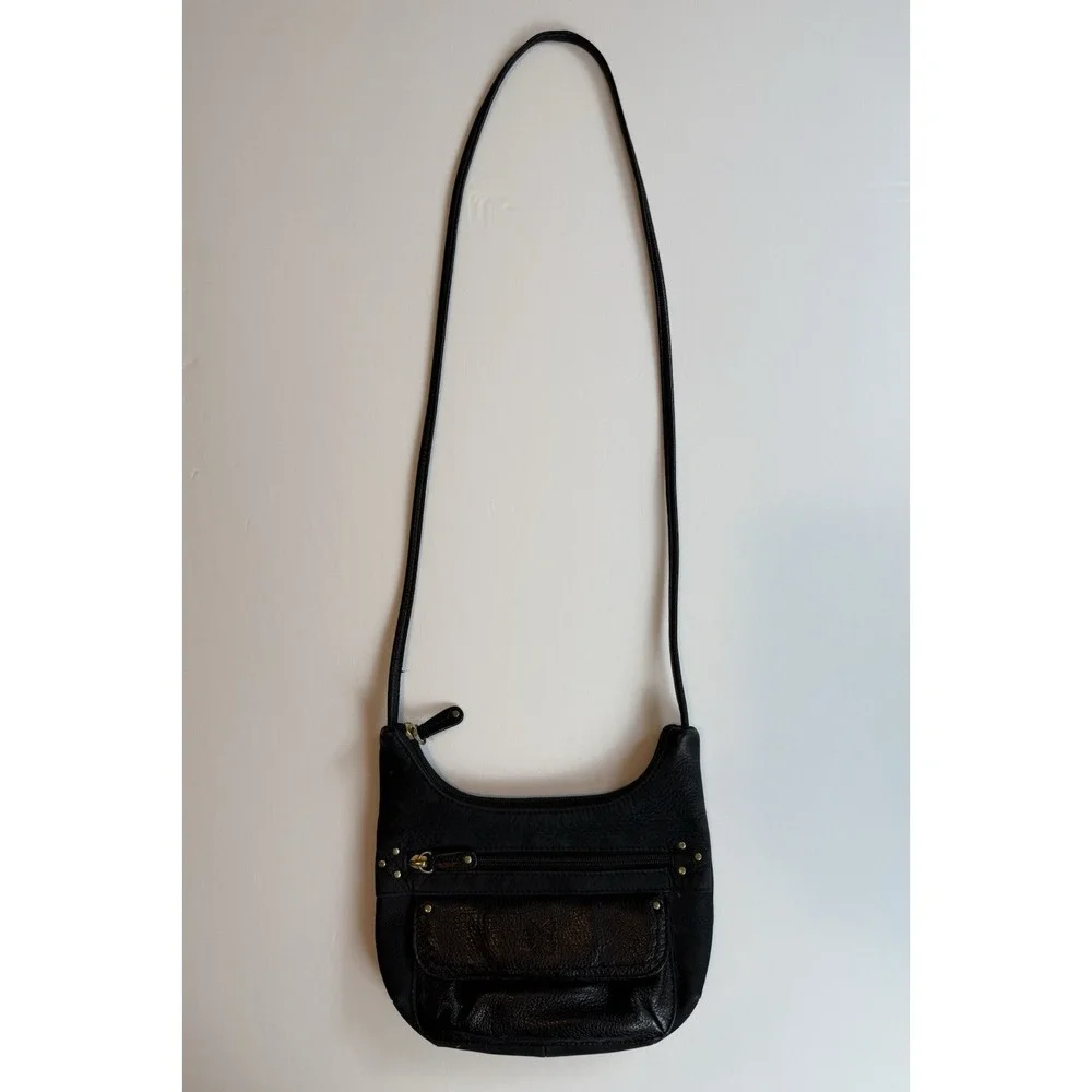 Stone Mountain Y2K Vintage Womens Black Leather Crossbody Shoulder Bag Purse